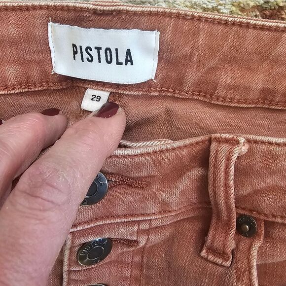 Pistola buttonfly sz 29 with 27" inseam.  Color is like a mauvish rust color - Picture 5 of 5
